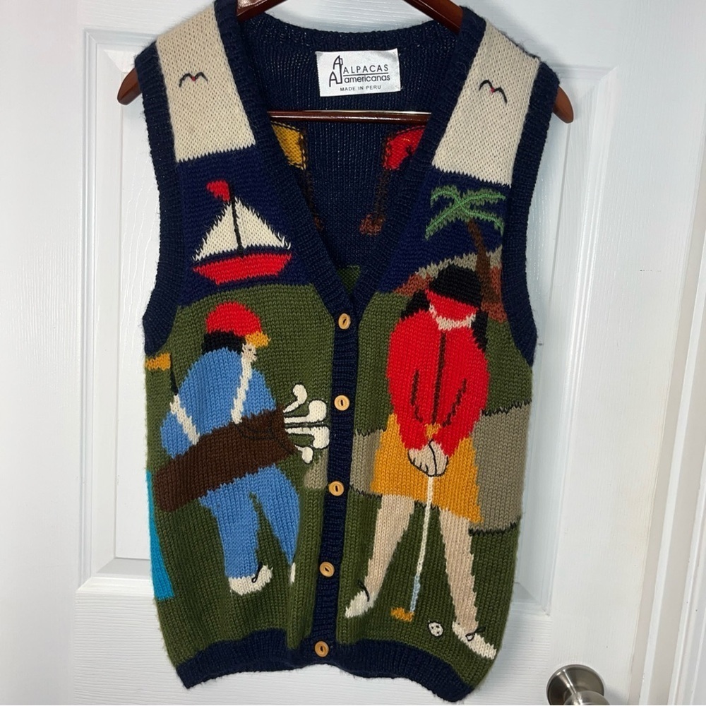 Alpacas Americana Golf Themed Knit Vest - Multicolor one size - Picture 2 of 11